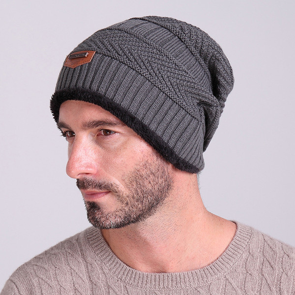 2018 label autumn/winter fashion knit black hat autumn hat thick and warm men's Soft hat Beanie Soft knitted Beanies cotton