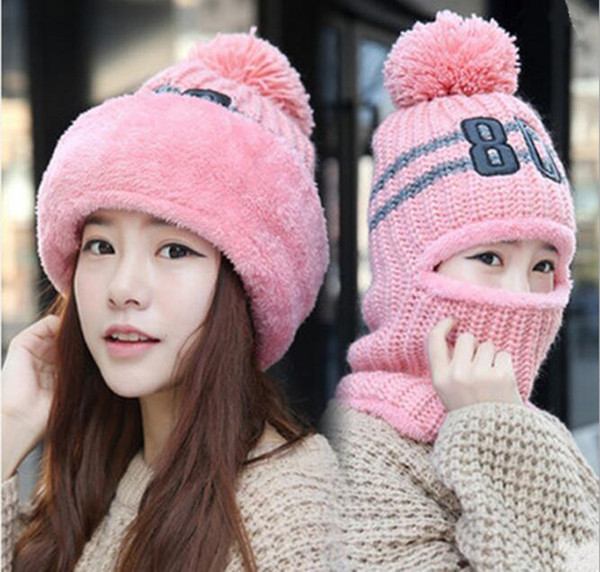 2017 new hat women winter wool ear plus velvet warm knit hat Female riding windshield earmuffs headgear