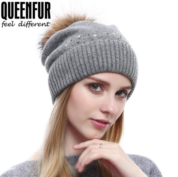 Fashion Outdoor Sports Cashmere Knitted Hat For Women Autumn Winter Hair Ball Cap With Rhinestone Caps