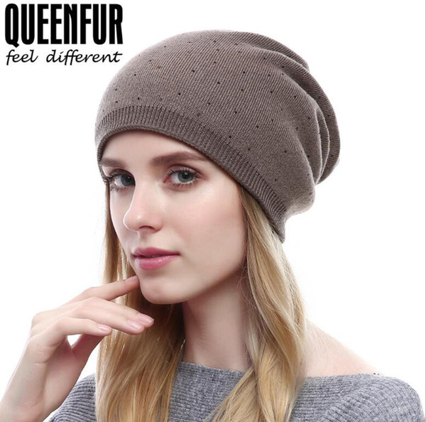 New fashion Cashmere Knit Hat Ladies Autumn Winter Beanie Skull Cap Wave Point Diamond Warm Hat