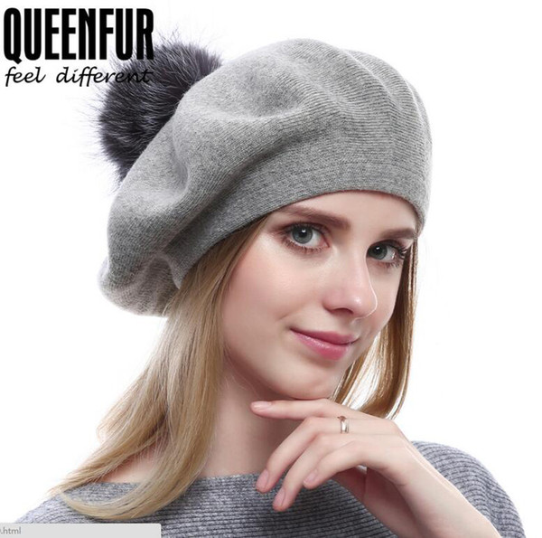 New Cashmere Berets Autumn Winter Ladies Silver Fox Hat European American Fashion Knit Berets