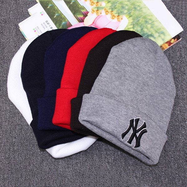 Korean 3D NY Letter Embroidery Knit Hat Wool Caps Hats Big Double-Sided Parent-Child Autumn Winter Ski Hat