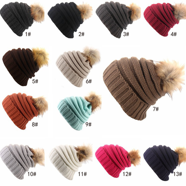 Unisex Trendy Hats Autumn Winter Knitted Hat Knitted Fur Poms Beanie Fedora Luxury Cable Slouchy Skull Caps Fashion Caps