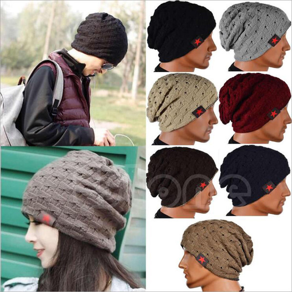 Korean New Five-Star Striped Curling Headdress Hollow Two-Sided Wear Warm Wool Cap Five-Pointed Star Label Knit Hat