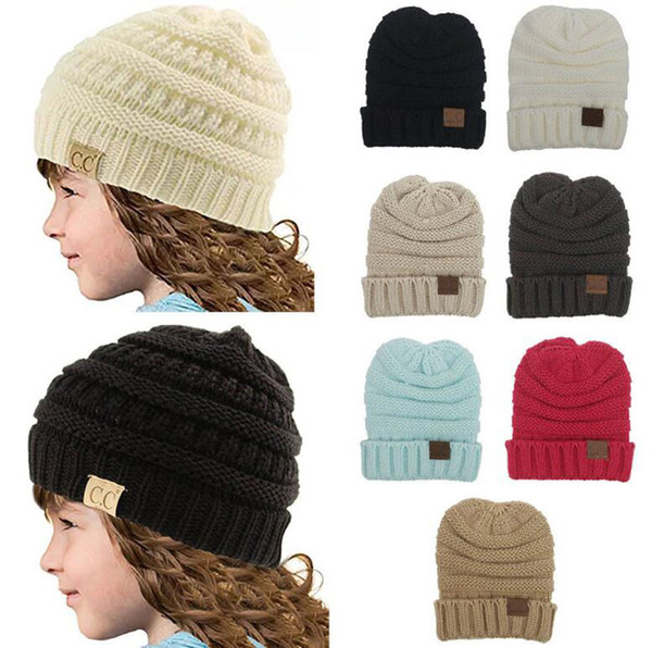 2017 New CC Stickers Children's Wool Knit Hat Baby Autumn And Winter Head Cap Outdoor Warm Curling Hat