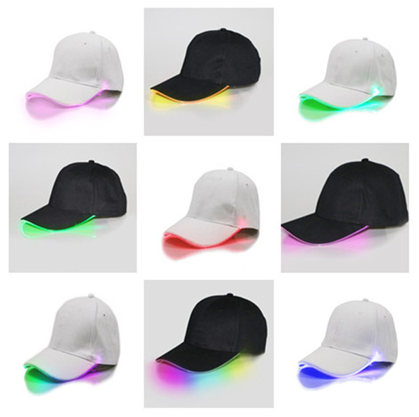 LED Baseball Caps Cotton Fiber Optic Shining LED Light Ball Caps Glow In Dark Adjustable Snapback Hats Luminous Party Hats Snapback