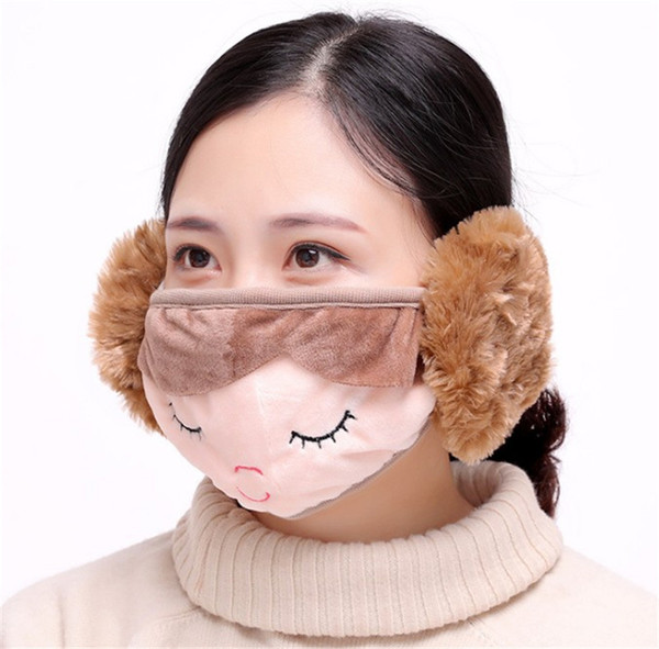 Fashion Shy Girl Mouth-Muffle Earmuff Respirator Winter Thicken Warm Cycling Biking Outdoor Guaze Mask Earshield For Men And Women Ear Muff