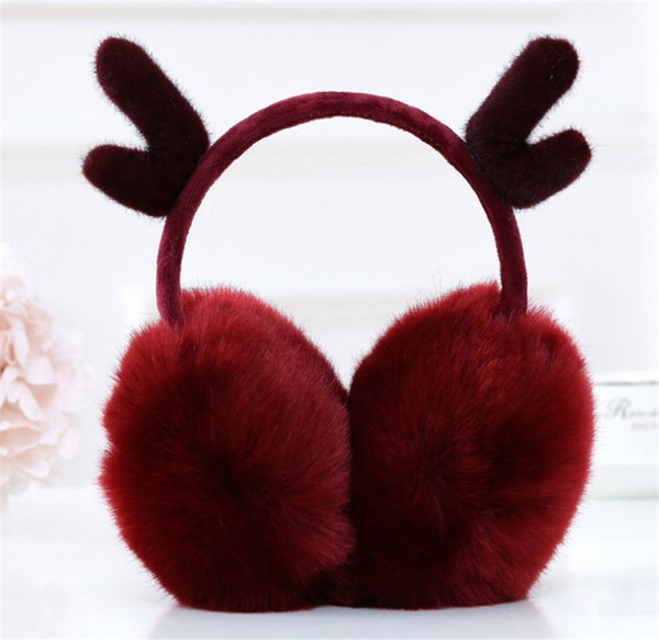 Fashion Antler Headband Women Ladies Colorful Deer Plush Fluffy Warm Earmuffs Earlap Ear Winter Pure Colors Christmas Ear Muffs