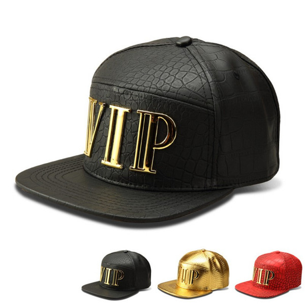 New Fashion Cat Letter VIP Men Hip Hop Vip Letter Baseball Caps Faux PU Leather Casual Unisex Outdoor Street Hats Gold/Black Snapback