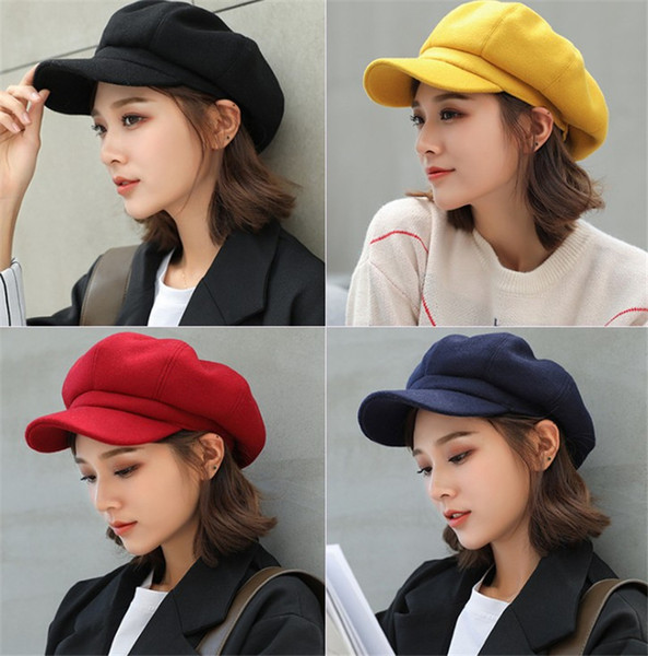 New Women Retro Baker Hat Newsboy Hats Golf Sun Flat Beret Cap Fashion Colorful Wool Hats