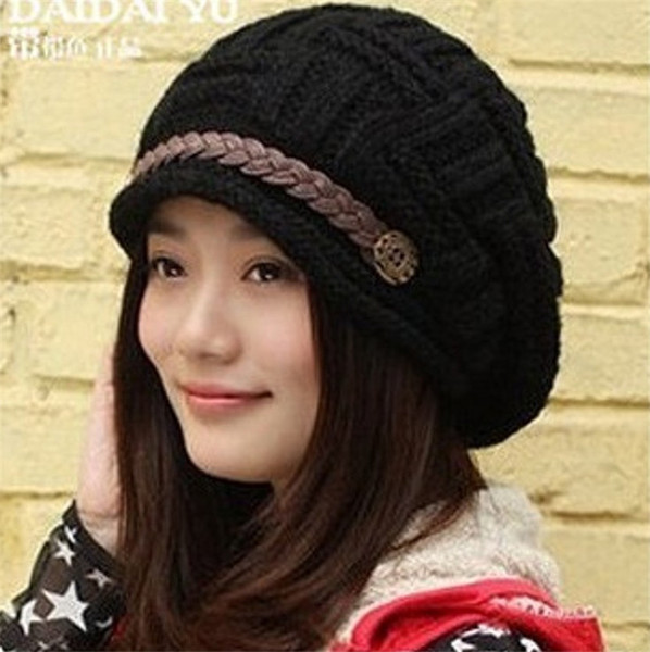 Fashion 8 color Winter Beanie Button Hats For Women Ladies Hats Caps Knitted Warm Hat Beanies Headgear Headdress Head Warmer Top Quality