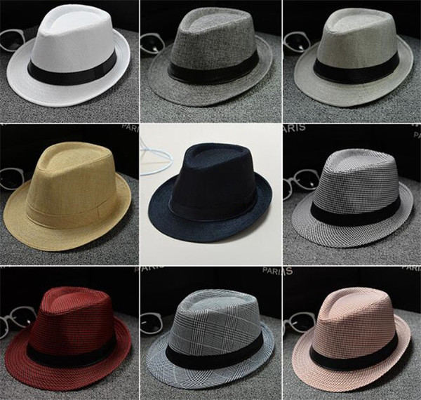 500pcs Vogue Men Women Cotton/Linen Straw Hats Soft Fedora Panama Hats Outdoor Stingy Brim Caps J067