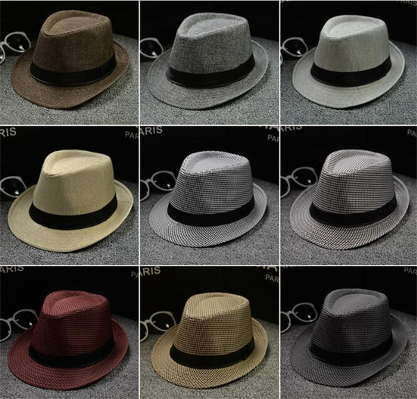 200pcs Vogue Men Women Cotton/Linen Straw Hats Soft Fedora Panama Hats Outdoor Stingy Brim Caps J067