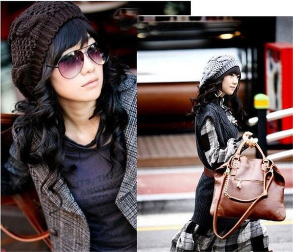 200pcs 10colors Lady women Winter Warm Knitted Crochet Slouch Baggy Beret Beanie Hat Cap J160