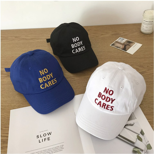 2018 New No Body Cares Letter Blue White Hat Dad Baseball Cap Embroidery Summer Cap Men Women Snapback Cap