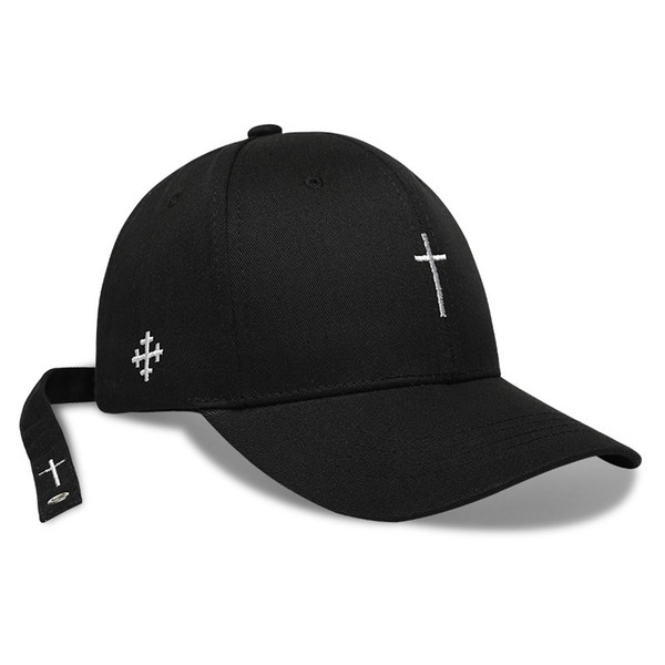 New Fashion Women Men Cross Baseball Cap Black Embroidery Letter Snapback Summer Hat Casquette Casual Cotton Cross Cap