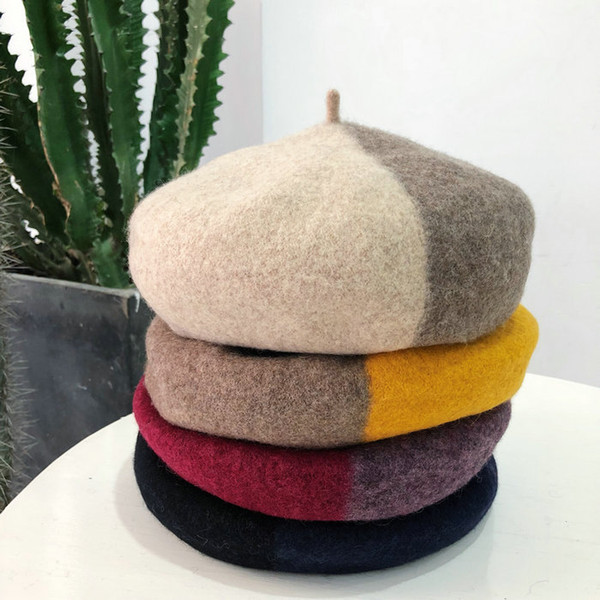 Women's Felt Beret Female Artist Warm Wool Winter Beanie Hat Newsboy Sweat Berets Hat Cap Sweet Girls