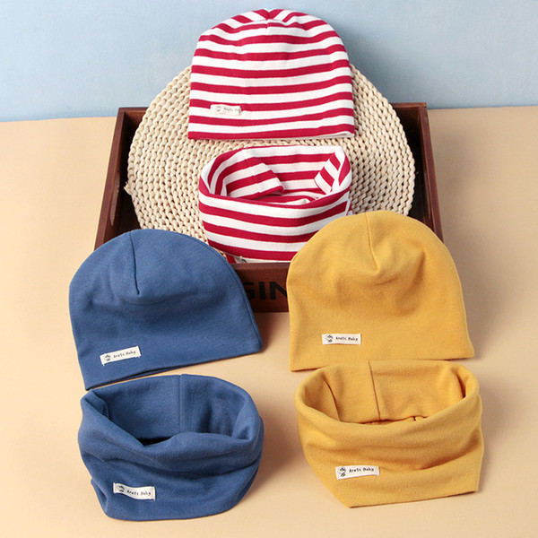 2018 Kids Hat Cap Candy Solid Colors Boys Girls Baby Beanies Hats Cotton Born Baby Hat Toddler Infant Caps with Scarf