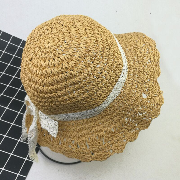 2018 Brand New And Fashion South Korean Children's Lace Straw Hat Girls Hook Sunshade Girls Beach Hats