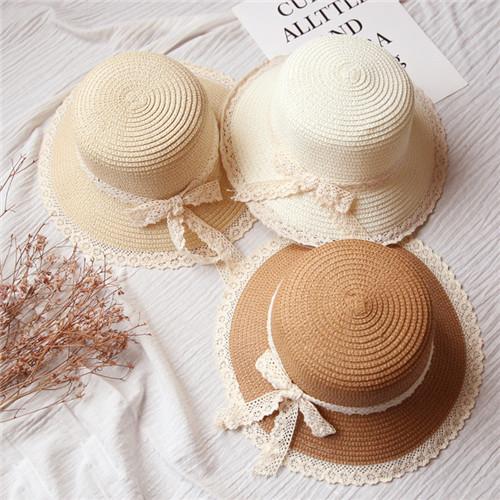 Summer South Korean Lace New Children Lace Straw Hat Butterfly Knot Shading Outdoor Sun Protection Baby Hats