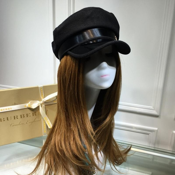 High End Women Cap Ladies Hats Counter Temperament Beret Black Wool Fashion Hats 32626