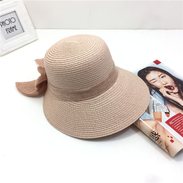 2019 summer women's straw hat or sun hat has a broad brim brim and a folding outdoor beach Panama hat.