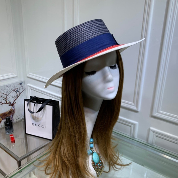 Women's Casual Straw Hat 2019 Flat Top Color Matching Hat Caps Sport