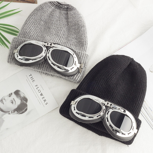 The same kind of star aviator glasses hat warm autumn winter rabbit hair wool hat and men's and women's knitted hat