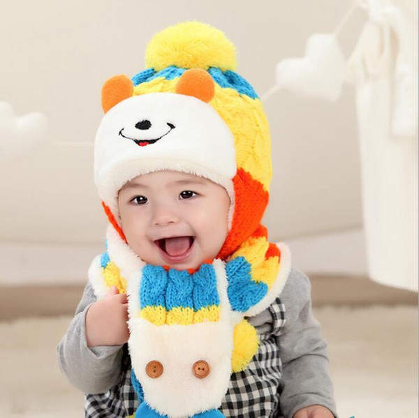 0 Month - 3 Years Old Winter Warm Children Hats Set Kid Pom Pom Beanie Wool Knitted Hat For Baby Boys Girls Toddler Crochet Beanies Scarves