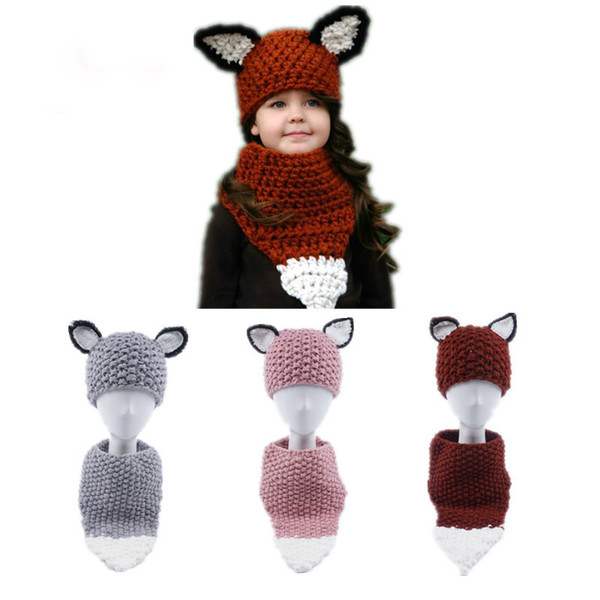 Cap autumn and winter new baby hat bib two-piece cartoon sweater hat