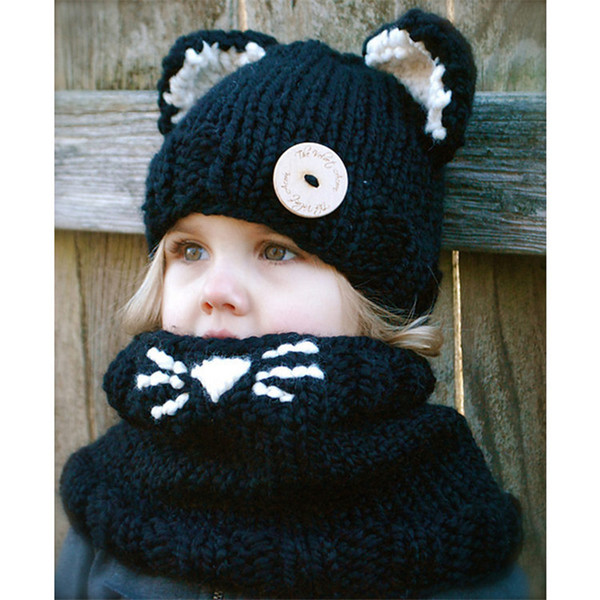 Explosion models children's hats cat bib baby caps autumn and winter hand-woven warm wool knit hat