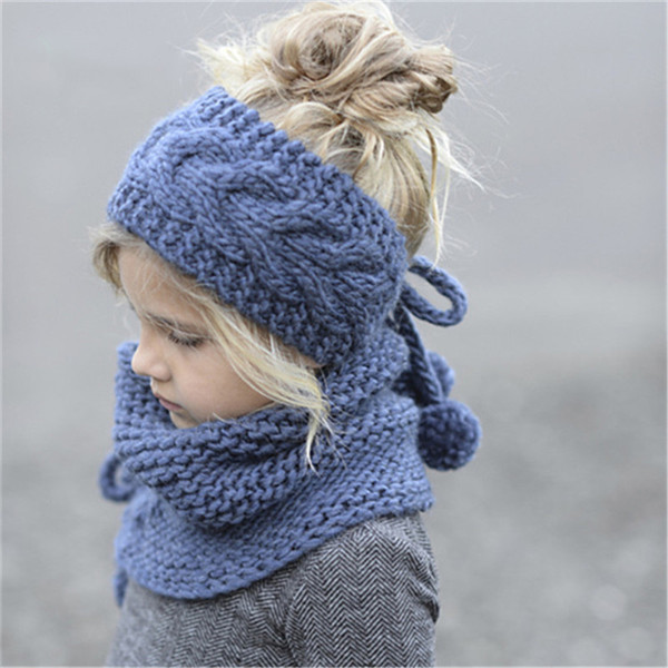 New children's hat autumn and winter warm knitted sweater cap cute female baby hat bib two-piece