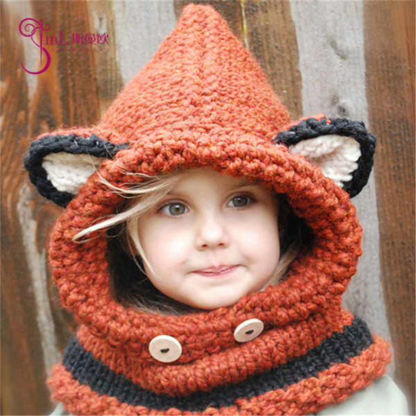 Autumn and winter new children's cartoon fox knit hat handmade baby wool hat children's head hat