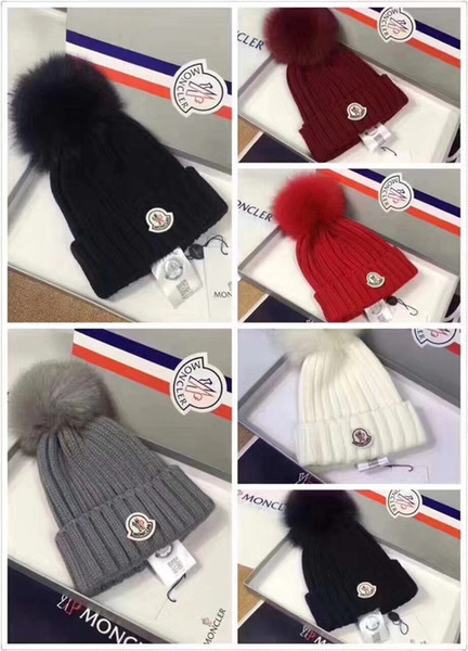 NEWEST Branded Women Winter Knit Hat Pure Virgin Wool Fox Fur Fashion Girl Soft Warm Hat