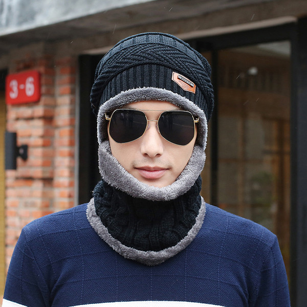 2019 new Korean version of men's knitting winter warm wool hat outer ear bag collar wholesale