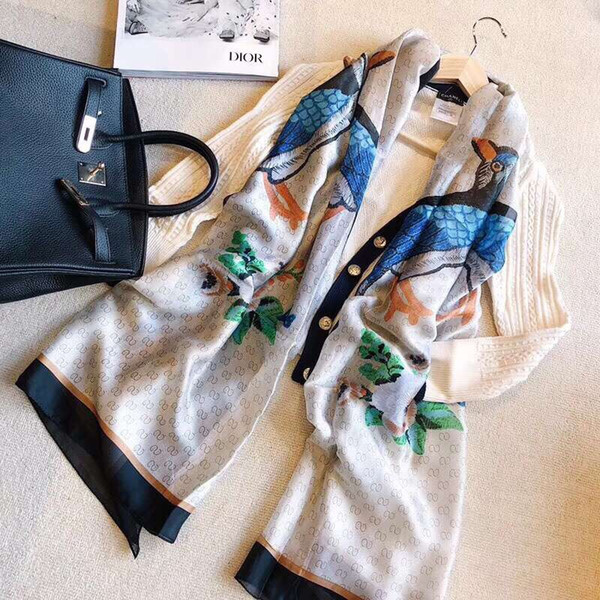 New 0110 Luxury Brand Square Women Print Scarf Joker Pink Floral Bird Pattern Shawls Womens Large 90*180cm