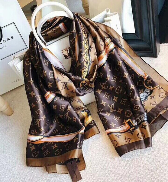 Brand high quality Woman Silk Scarf Shawl Wraps 180*90cm Hot Sale Dot Plaid Satin Scarf Printed For Spring Summer Autumn Winter