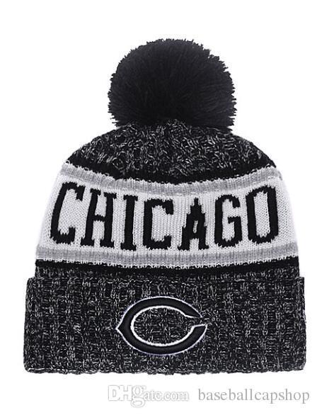 One Piece Fashion Brand Name Chicago Knit Hat with Pom Cheap Baseball Sport Skullies Beanie Caps football Bear Beanies One size fits most