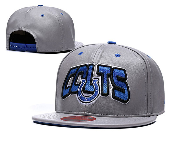 One Piece Popular Hip Hop Colts Gray Color Leather Flat Hats Team Logo Embroidered Sport Ajustable Headwear Sports Classic Snapback Caps