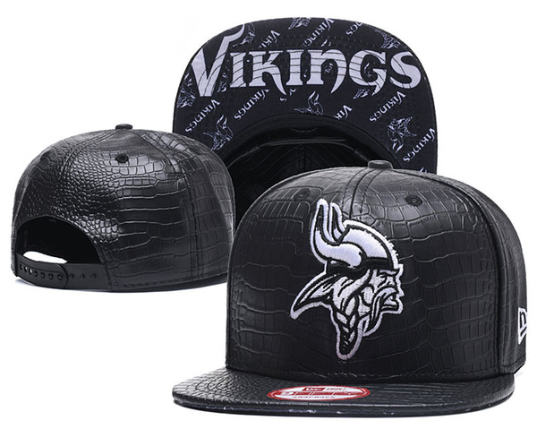 One Piece Popular Hip Hop Vikings Leather Flat Hats Team Logo Embroidered Sport Ajustable Headwear Sports Classic Snapback Caps