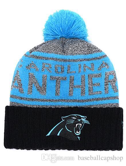 NEW Men's Panthers Knitted Cuffed Pom Beanie Hats Striped Sideline Wool Warm football Beanie Cap Men Women Bonnet Beanies Skull Hat