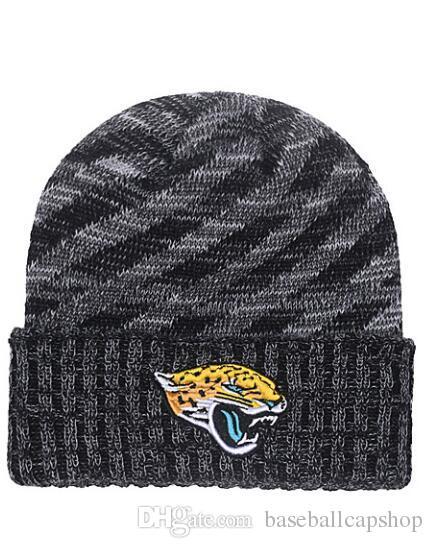 NEW Men's Jaguars Knitted Cuffed Pom Beanie Hats Striped Sideline Wool Warm Baseball Beanie Cap Men Women Bonnet Beanies Skull Hat