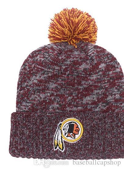 Cheap Men Women Washington Winter Out Door Beanies Fashion Fans Brand Hip Hop Redskins Skull Beanie Hats Pom Cuffed Knit Cap