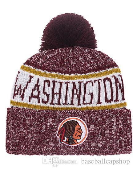 NEW Men's Washington Knitted Cuffed Pom Beanie Hats Striped Sideline Wool Warm ice Hockey Beanie Cap Men Women Bonnet Beanies Skull Hat