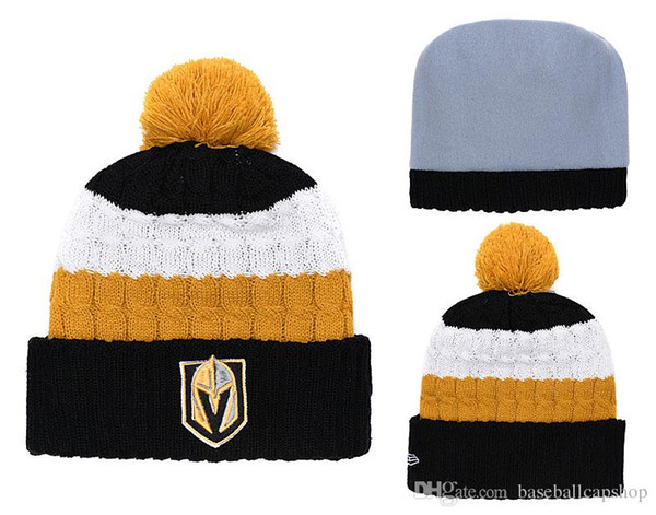 Cheap Men Women Winter Out Door Beanies Fashion Fans Brand Hockey Vegas Golden Knights Skull Beanie Hats Pom Cuffed Knit