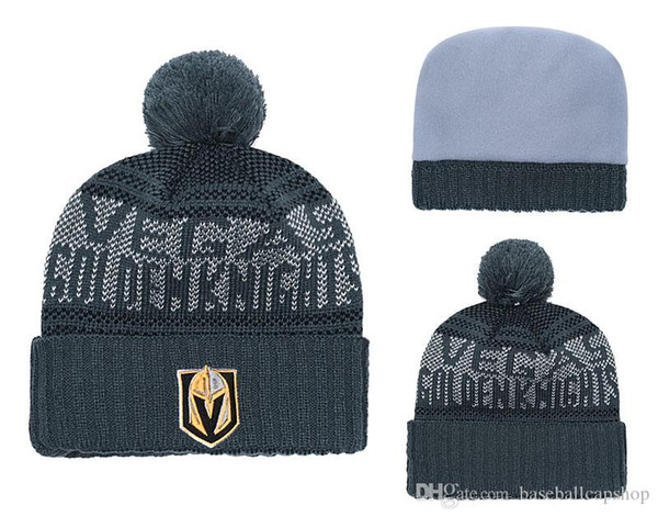 NEW Men's Vegas Golden Knitted Beanie Cap Wool Warm football Striped Sideline Cuffed Pom Beanie Hats Men Women Bonnet Beanies Skull Hat