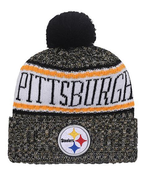 NEW Men's Steelers Knitted Cuffed Pom Beanie Hats Striped Sideline Wool Warm ice Hockey Beanie Cap Men Women Bonnet Beanies Skull Hat