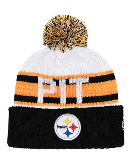 NEW Men's Pittsburgh Knitted Beanie Cap Wool Warm Hip Hop Striped Sideline Cuffed Pom Beanie Hats Men Women Bonnet Beanies Skull Hat