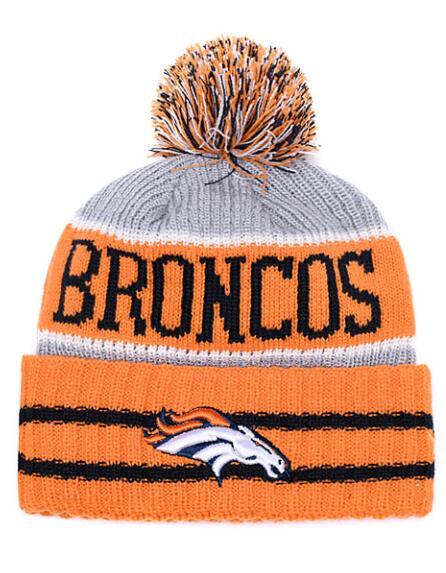 NEW Men's Broncos Knitted Cuffed Pom Beanie Hats Striped Sideline Wool Warm ice Hockey Beanie Cap Men Women Bonnet Beanies Skull Hat