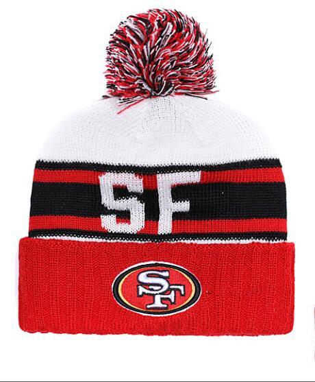 NEW Men's San Francisco Knitted Cuffed Pom Beanie Hats Striped Sideline Wool Warm ice Hockey Beanie Cap Men Women Bonnet Beanies Skull